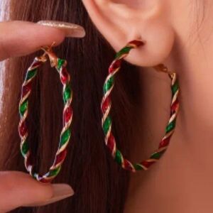 CANDY TWIST HOOP EARRINGS Christmas Fun